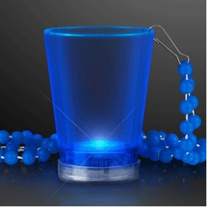 1.5 oz. Light Up Blue Shot Glass on Blue Bead Necklace - BLANK