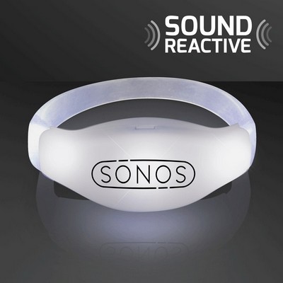 Sound Activated Light Up White LED Flashing Bracelets - PRINTED