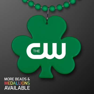Green Shamrock Medallion with Beaded Necklace (Non Light Up) - PRINTED