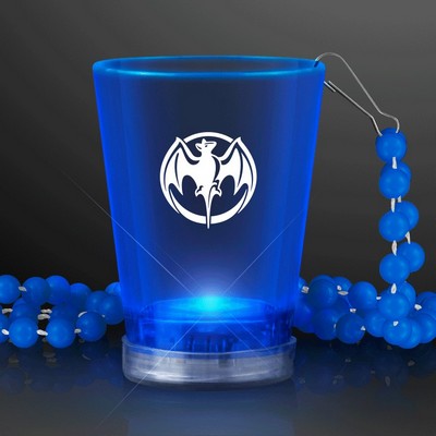 1.5 oz. Light Up Blue Shot Glass on Blue Bead Necklace - PRINTED